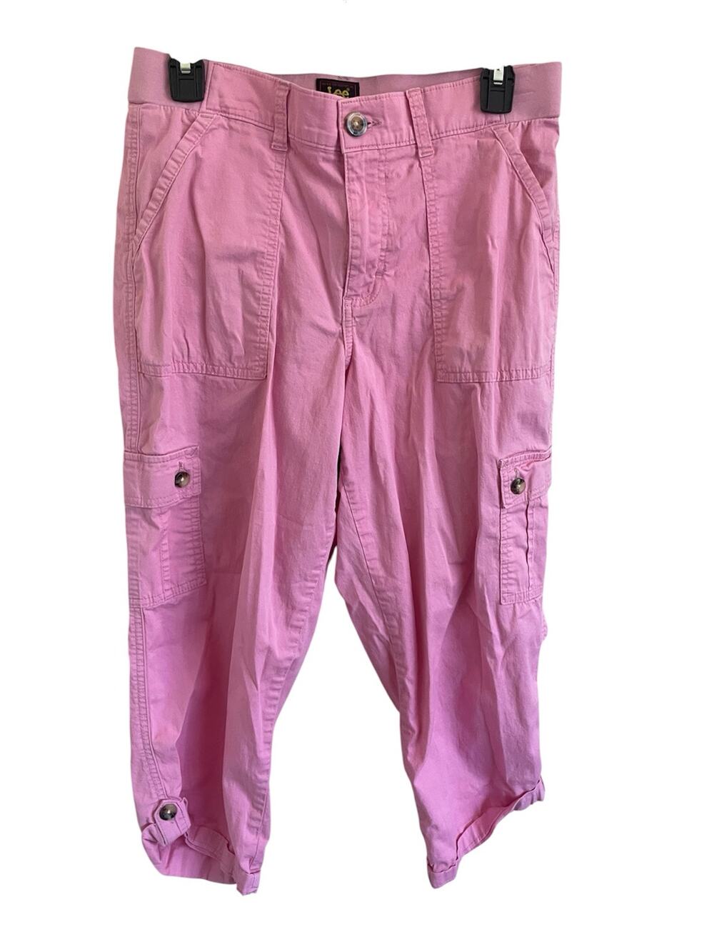 Y2K Lee Ultra Lux Comfort Trendy Pink Cargo Capri Pants Flex to Go Vintage